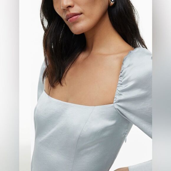 Aritzia Wilfred Bridgerton Satin Long Sleeve Thigh Slit Midi Dress Size 0 - Picture 4 of 13